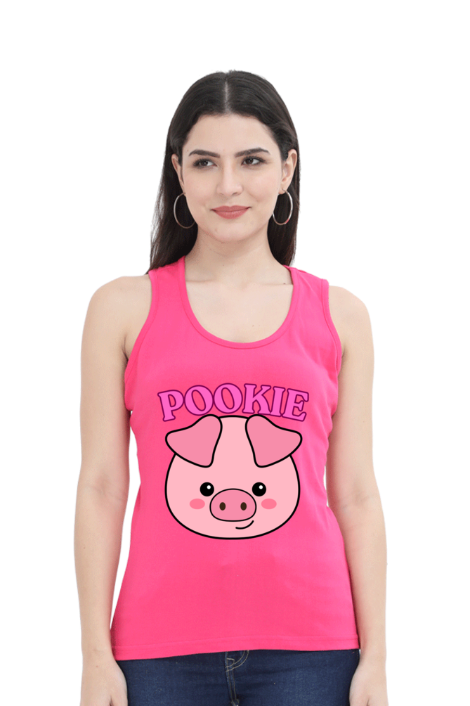 Women’s Pink “Pookie” Tank Top with Cute Pig Design