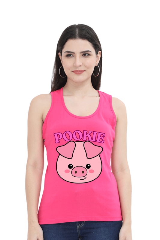 Women’s Pink “Pookie” Tank Top with Cute Pig Design